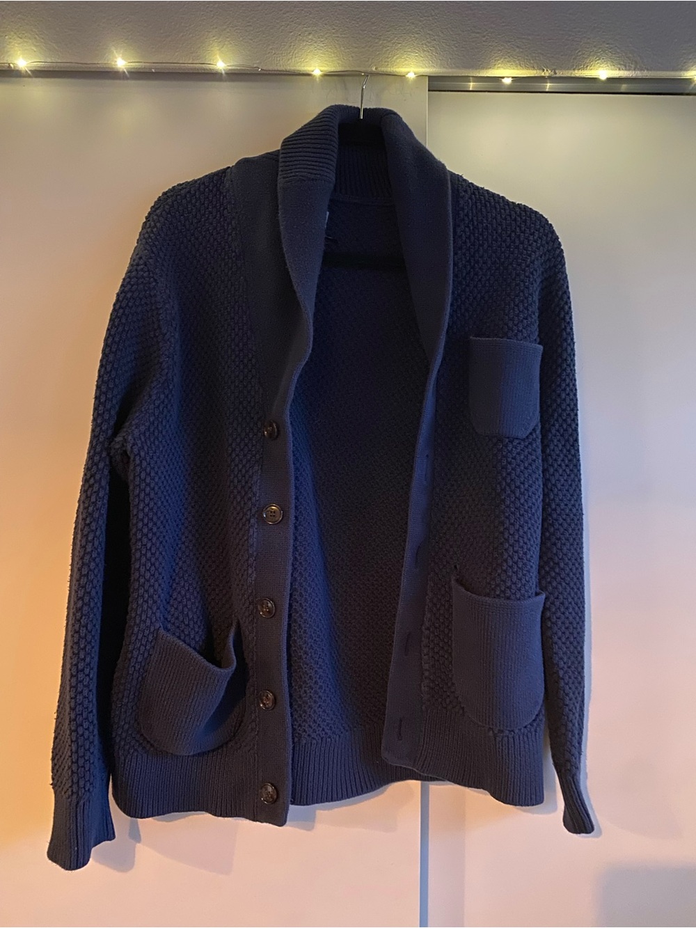 J Crew Men's Navy Shawl Collar Button Sweater Cardigan Size M 100% Cotton